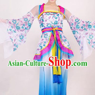 Chinese Traditional Classical Dance Costume Umbrella Dance Stage Performance Blue Dress for Women