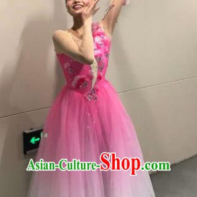 Top Grade Chorus Opening Dance Pink Veil Dress Modern Dance Stage Performance Costume for Women