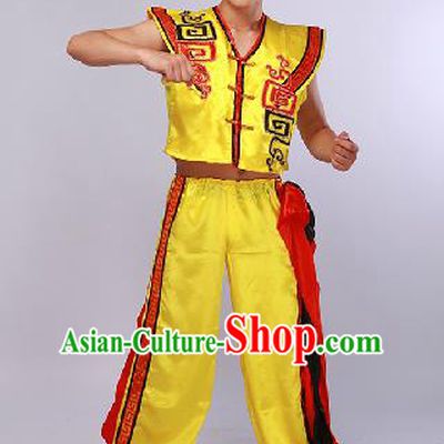 Chinese Traditional Fan Dance Costume Folk Dance Stage Performance Yellow Clothing for Men