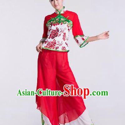 Chinese Traditional Umbrella Dance Rosy Costume Folk Dance Stage Performance Clothing for Women