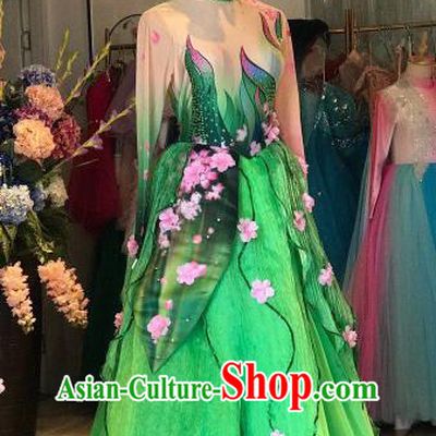 Chinese Traditional Spring Festival Gala Opening Dance Green Dress Modern Dance Stage Performance Costume for Women