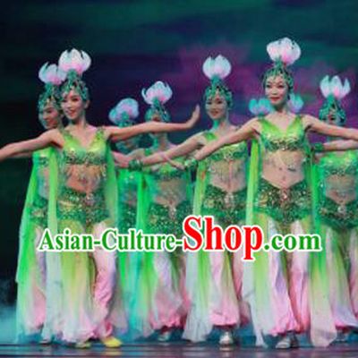 Chinese Traditional Classical Dance Green Clothing Lotus Dance Stage Performance Costume for Women