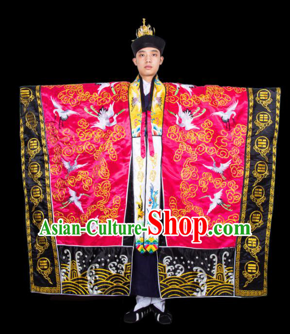 Chinese Traditional Taoism Costume National Taoist Priest Embroidered Cranes Rosy Cassock for Men Chinese Traditional Taoism Costume National Taoist Priest Embroidered Cranes Rosy Cassock for Men