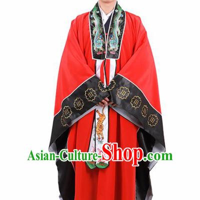 Chinese Traditional Taoism Costume National Taoist Priest Embroidered Bagua Red Cassock for Men