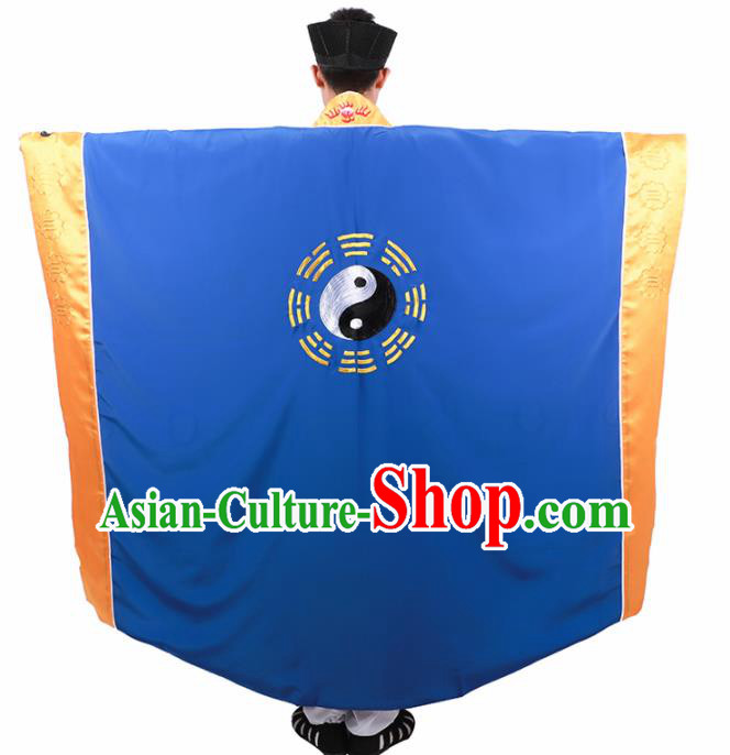 Chinese Traditional Taoism Costume National Taoist Priest Embroidered Bagua Blue Cassock for Men Chinese Traditional Taoism Costume National Taoist Priest Embroidered Bagua Blue Cassock for Men