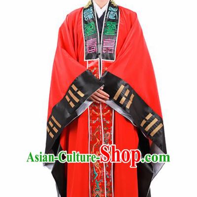 Chinese Traditional Taoism Costume National Taoist Priest Embroidered Bagua Red Cassock for Men
