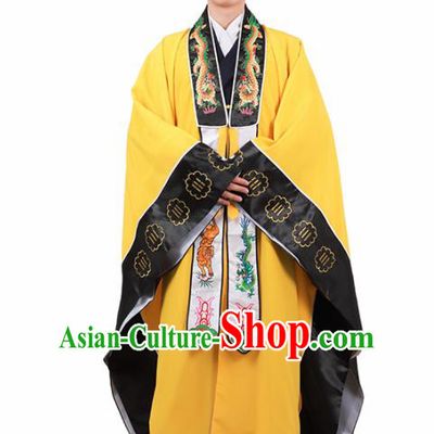 Chinese Traditional Taoism Costume National Taoist Priest Embroidered Dragons Bagua Yellow Cassock for Men