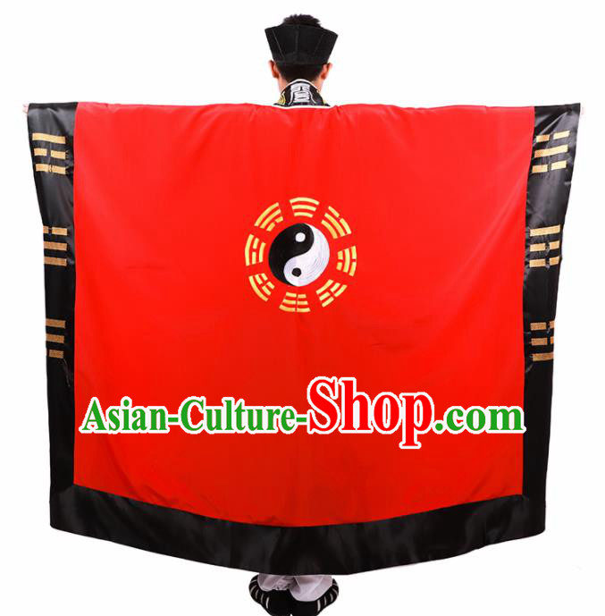 Chinese Traditional Taoism Costume National Taoist Priest Embroidered Bagua Red Cassock for Men