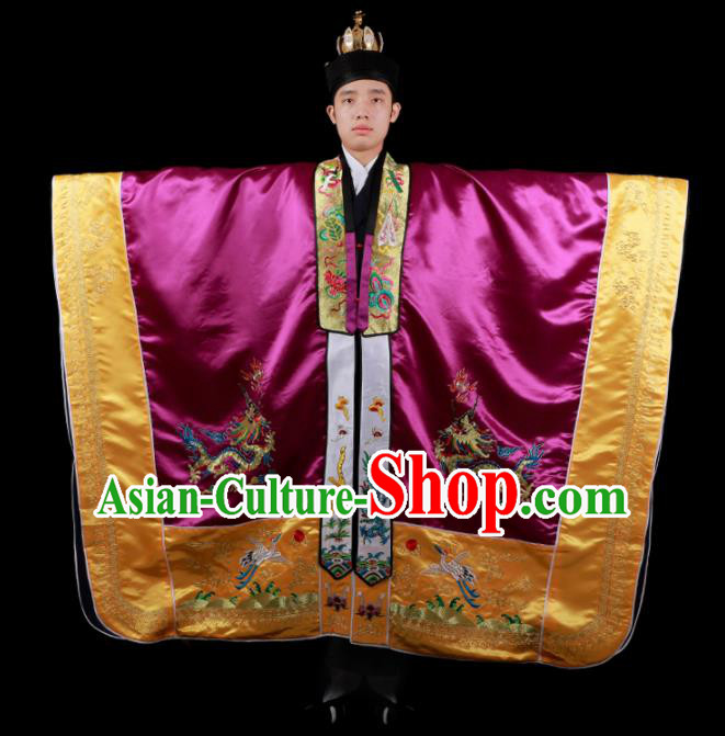 Chinese National Taoist Priest Embroidered Dragons Purple Cassock Traditional Taoism Costume for Men Chinese National Taoist Priest Embroidered Dragons Purple Cassock Traditional Taoism Costume for Men