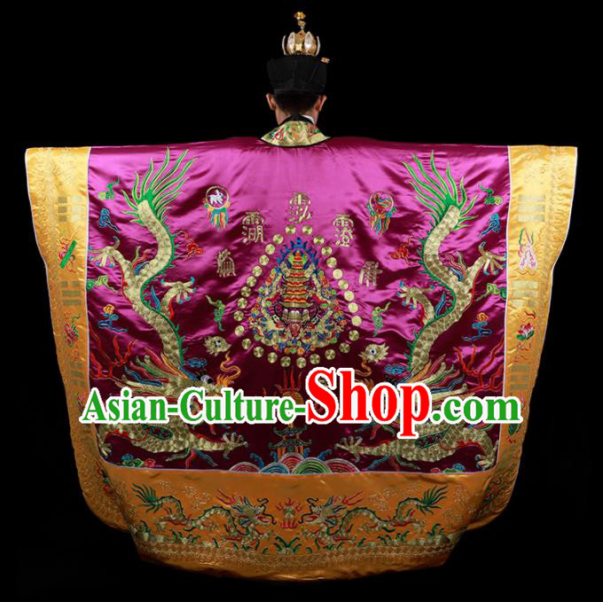 Chinese National Taoist Priest Embroidered Dragons Purple Cassock Traditional Taoism Costume for Men Chinese National Taoist Priest Embroidered Dragons Purple Cassock Traditional Taoism Costume for Men