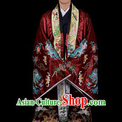 Chinese National Taoist Priest Embroidered Cranes Wine Red Cassock Traditional Taoism Costume for Men