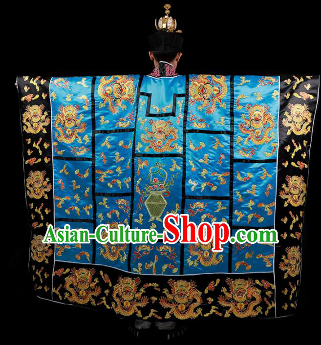 Chinese National Taoist Priest Embroidered Dragons Blue Cassock Traditional Taoism Costume for Men Chinese National Taoist Priest Embroidered Dragons Blue Cassock Traditional Taoism Costume for Men