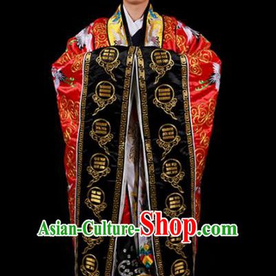 Chinese National Taoist Priest Embroidered Cranes Red Cassock Traditional Taoism Costume for Men