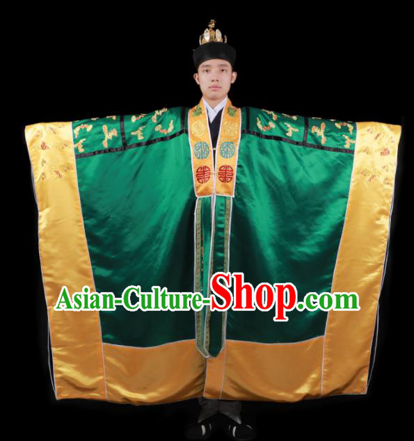 Chinese National Taoist Priest Embroidered Green Cassock Traditional Taoism Rites Costume for Men Chinese National Taoist Priest Embroidered Green Cassock Traditional Taoism Rites Costume for Men