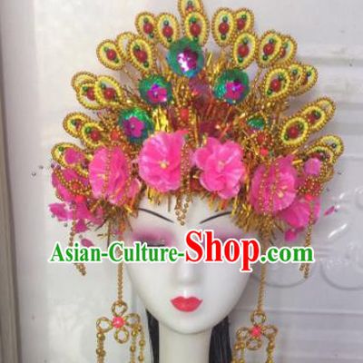 Chinese Traditional Beijing Opera Golden Phoenix Coronet Headwear Peking Opera Diva Hair Accessories for Kids