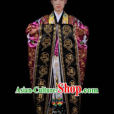Chinese National Taoism Embroidered Cranes Rosy Cassock Traditional Taoist Priest Rites Costume for Men