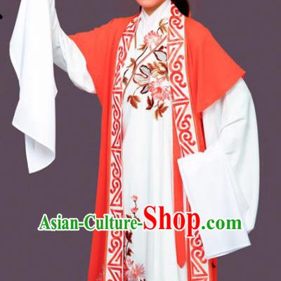 Chinese Traditional Peking Opera Nobility Childe White Embroidered Robe Beijing Opera Niche Costume for Men