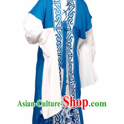 Chinese Traditional Peking Opera Nobility Childe Blue Embroidered Robe Beijing Opera Niche Costume for Men