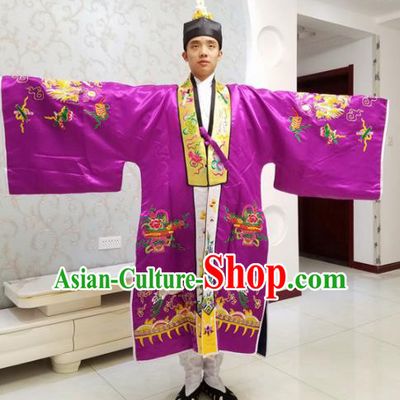 Chinese National Taoism Embroidered Purple Cassock Traditional Taoist Priest Rites Costume for Men