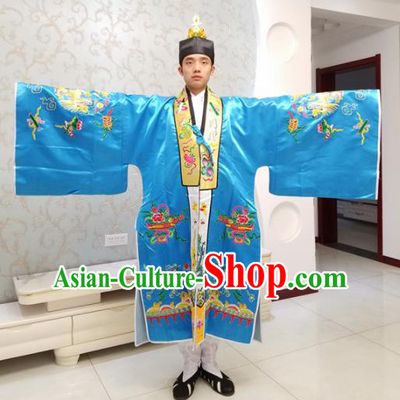 Chinese National Taoism Embroidered Blue Cassock Traditional Taoist Priest Rites Costume for Men