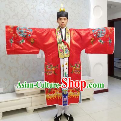 Chinese National Taoism Embroidered Red Cassock Traditional Taoist Priest Rites Costume for Men