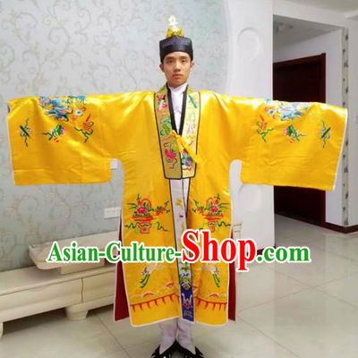 Chinese National Taoism Embroidered Dragons Yellow Priest Frock Cassock Traditional Taoist Priest Rites Costume for Men