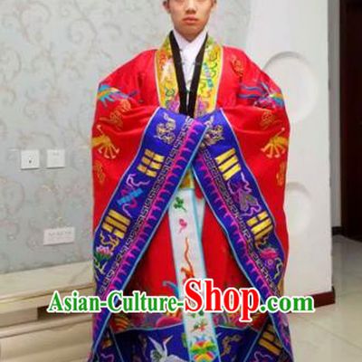 Chinese National Taoism Red Priest Frock Embroidered Cassock Traditional Taoist Priest Rites Costume for Men