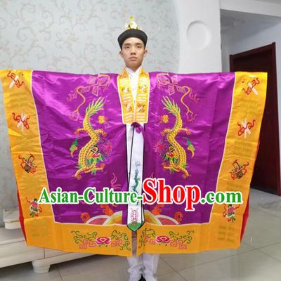 Chinese National Taoism Priest Frock Embroidered Purple Cassock Traditional Taoist Priest Rites Costume for Men