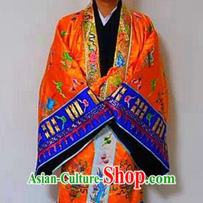 Chinese National Taoism Priest Frock Embroidered Tower Golden Cassock Traditional Taoist Priest Rites Costume for Men
