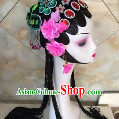 Chinese Traditional Beijing Opera Green Butterfly Hairpins and Wigs Sheath Peking Opera Princess Hair Accessories for Women