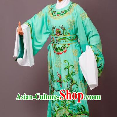 Chinese Traditional Peking Opera Niche Green Embroidered Robe Beijing Opera Number One Scholar Costume for Men