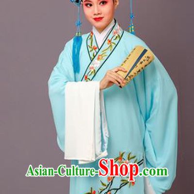 Chinese Traditional Peking Opera Niche Embroidered Cherrim Blue Robe Beijing Opera Scholar Costume for Men