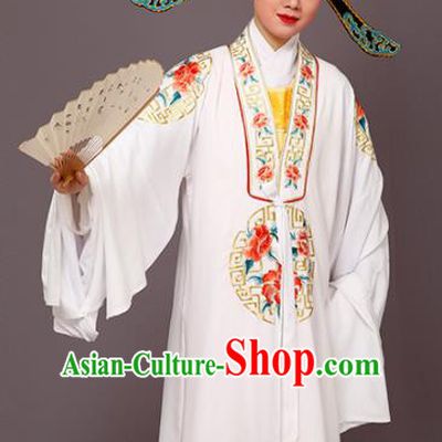 Chinese Traditional Peking Opera Niche Embroidered Peony White Robe Beijing Opera Scholar Costume for Men