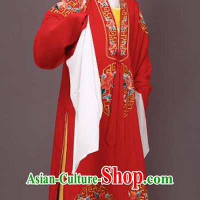 Chinese Traditional Peking Opera Niche Embroidered Peony Red Robe Beijing Opera Scholar Costume for Men