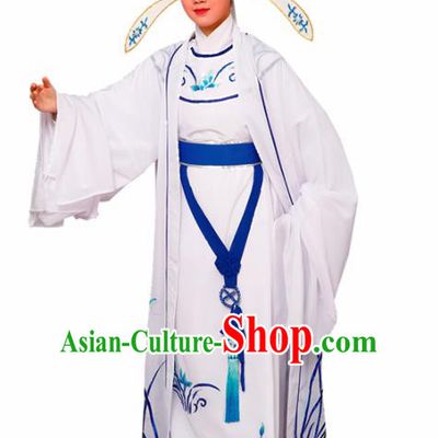 Chinese Traditional Peking Opera Embroidered Orchid White Robe Beijing Opera Niche Costume for Men