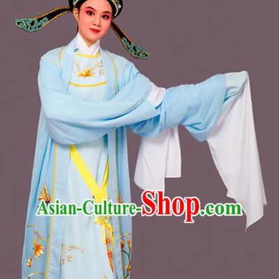 Chinese Traditional Peking Opera Embroidered Orchid Blue Robe Beijing Opera Niche Costume for Men