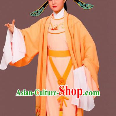 Chinese Traditional Peking Opera Embroidered Orchid Orange Robe Beijing Opera Niche Costume for Men