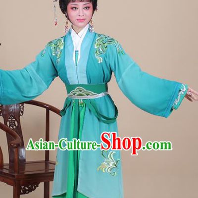 Chinese Traditional Shaoxing Opera Swordswoman Green Dress Beijing Opera Hua Dan Embroidered Costume for Women