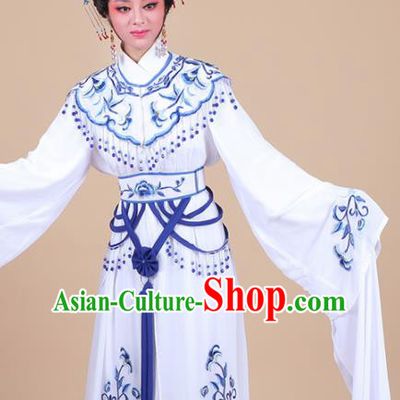 Chinese Traditional Shaoxing Opera Peri Blue Embroidered Dress Beijing Opera Hua Dan Costume for Women