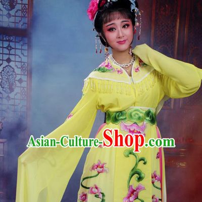Chinese Traditional Huangmei Opera Peri Embroidered Yellow Dress Beijing Opera Hua Dan Costume for Women