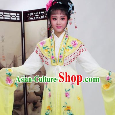 Chinese Traditional Huangmei Opera Embroidered Yellow Dress Beijing Opera Hua Dan Costume for Women