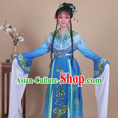 Chinese Traditional Shaoxing Opera Peri Embroidered Royalblue Dress Beijing Opera Princess Hua Dan Costume for Women