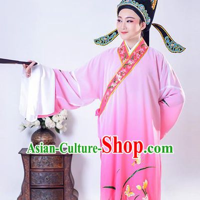 Chinese Traditional Peking Opera Gifted Scholar Embroidered Orchid Pink Robe Beijing Opera Niche Costume for Men
