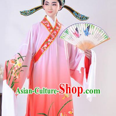 Chinese Traditional Peking Opera Gifted Scholar Embroidered Orchid Rosy Robe Beijing Opera Niche Costume for Men