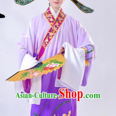 Chinese Traditional Peking Opera Gifted Scholar Embroidered Orchid Purple Robe Beijing Opera Niche Costume for Men