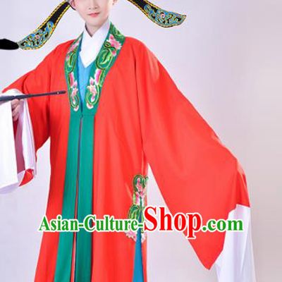 Chinese Traditional Peking Opera Gifted Scholar Embroidered Red Robe Beijing Opera Niche Costume for Men