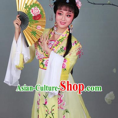 Chinese Traditional Shaoxing Opera Hua Dan Embroidered Yellow Dress Beijing Opera Nobility Lady Costume for Women