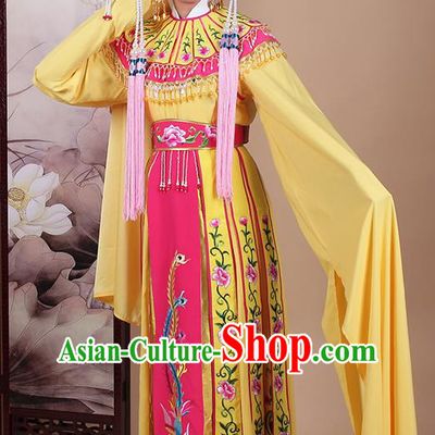 Chinese Traditional Shaoxing Opera Princess Yellow Dress Beijing Opera Hua Dan Embroidered Costume for Women