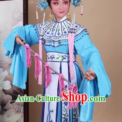 Chinese Traditional Shaoxing Opera Princess Blue Dress Beijing Opera Hua Dan Embroidered Costume for Women