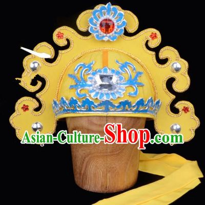 Chinese Traditional Beijing Opera Gifted Scholar Headwear Peking Opera Niche Yellow Hat for Men